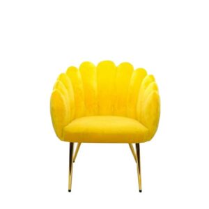 POLTRONA CONCHIGLIA GIALLO VELLUTO CON GAMBE ORO METAL