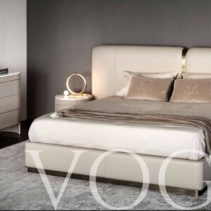 COMODINO VOGUE IN PELLE CON PIANO IN MARMO LAVORAZIONE "ELLE"